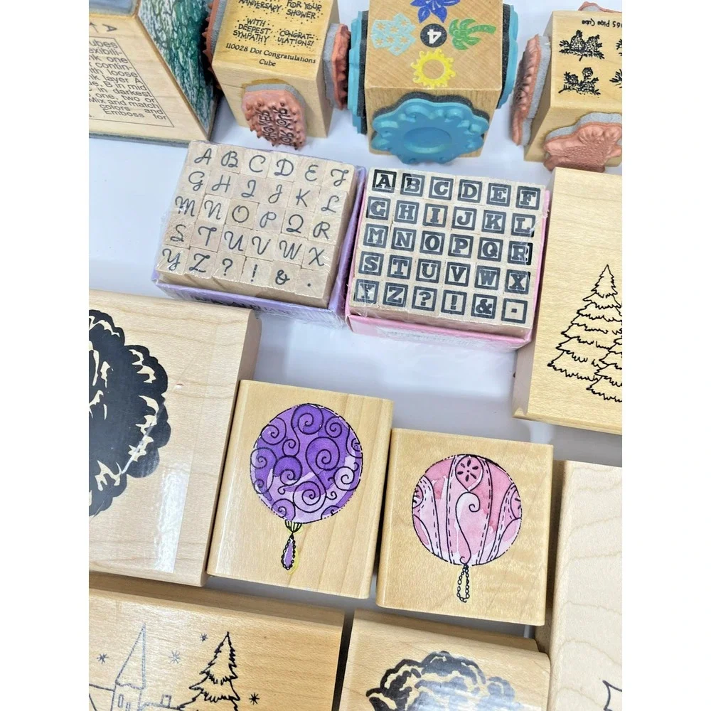 Stampin Up & Unbranded Wood Rubber Stamp Lot Christmas Beach Floral Fonts 60+pc